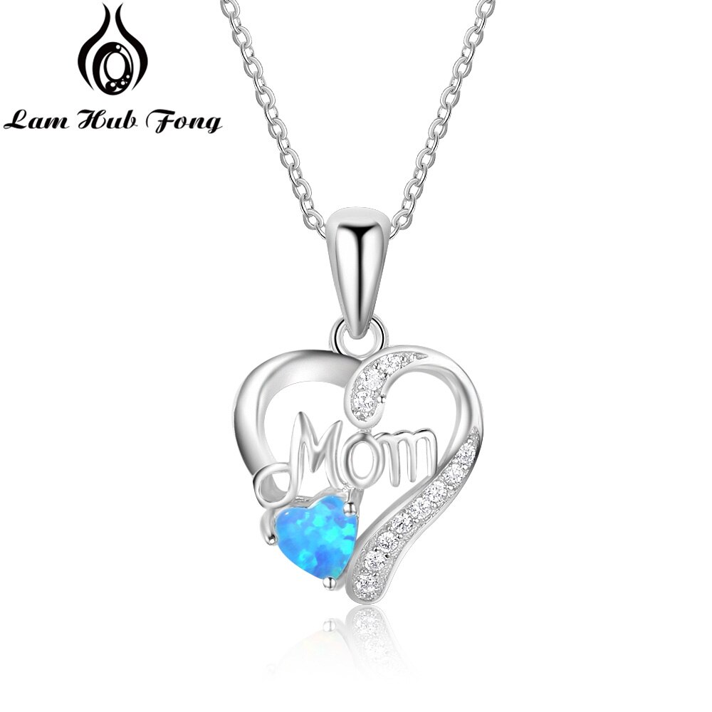 Collares de plata de ley 925 auténtica para mujer, colgantes con forma de corazón Ópalo, piedra, el mejor de joyería para madre (Lam Hub Fong): Blue Opal