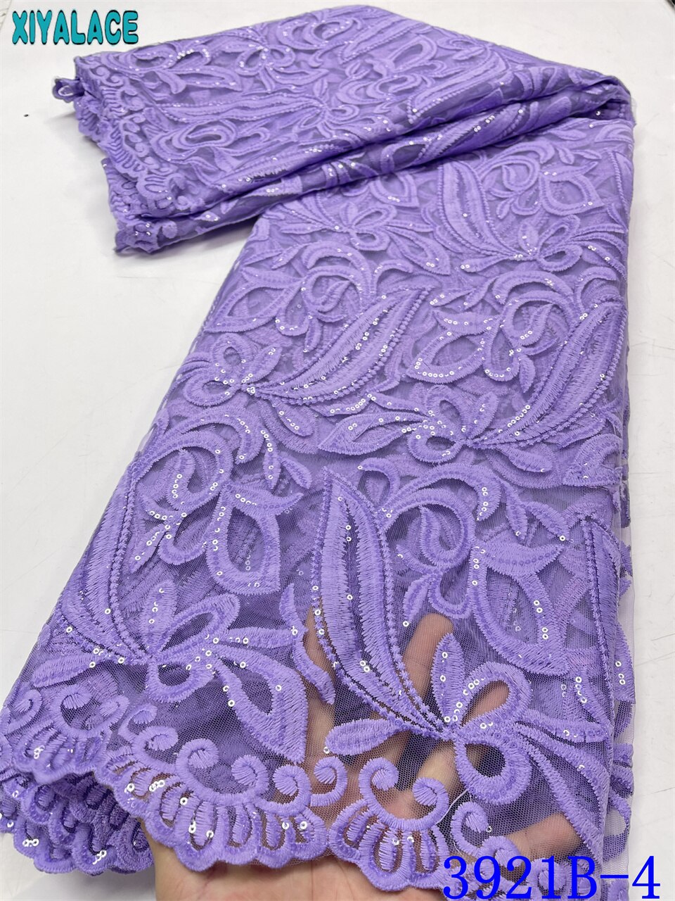 African Lace Fabric Tissue Net Lace Fabric with Sequins Sky Blue French Milk Silk Lace for Nigerian Wedding 3921B: 3921B-4