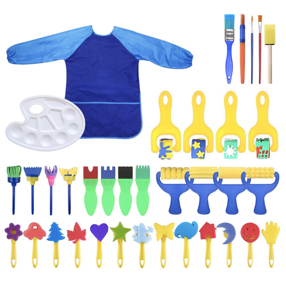 36 stk / sæt børn legetøj maleri svamp børste sæt tegning diy legetøj eva frimærke kunst maleri værktøj børster uddannelse tegning legetøj  #30: Blå