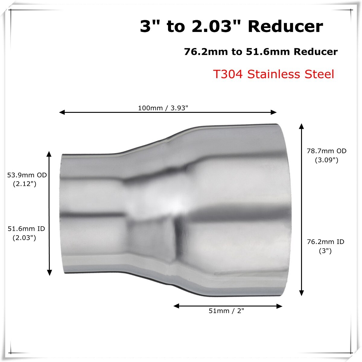 Universal Car Stainless Steel Standard Exhaust Reducer Connector Pipe Tube 76mm 63mm 60mm to 63mm 57mm 52mm 50mm: 76mm to 52mm