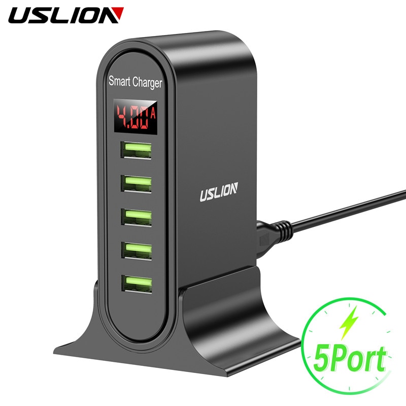 USLION 5 Port USB Ladegerät HUB Multi USB Ladestation Dock Desktop Wand Hause Led-anzeige Universal Neue Ladegeräte EU UNS UK Stecker