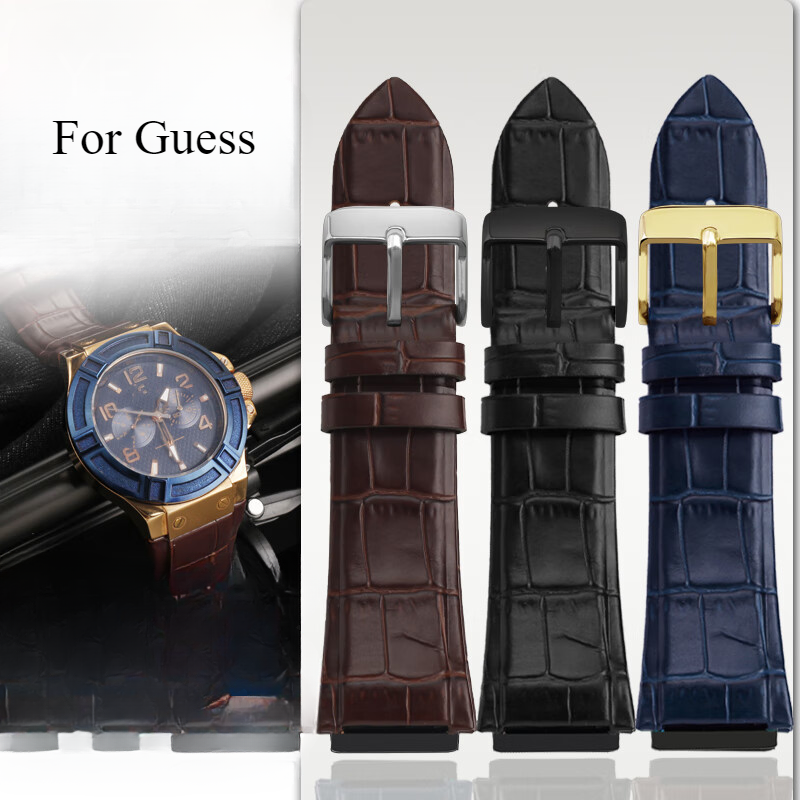 For Guess W0040G1\W0040G2\W0040G3 Series Men's Needle Buckle Blue Rose Gold Buckle 22mm Cow Genuine Leather Watchbands