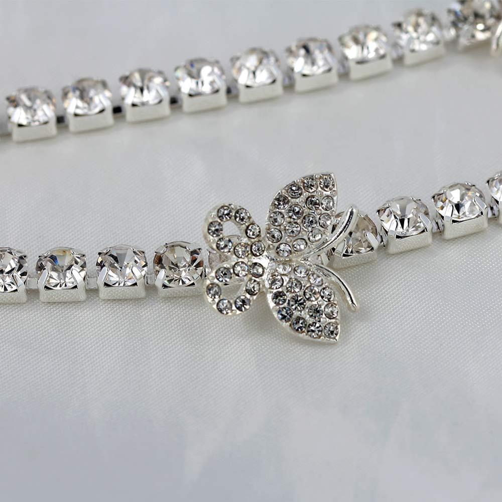 Luxury 1 Row Big Rhinestone Tennis Cuban Choker Necklace For Women Crystal Butterfly Charms Clavicle Chain Wedding Jewelry