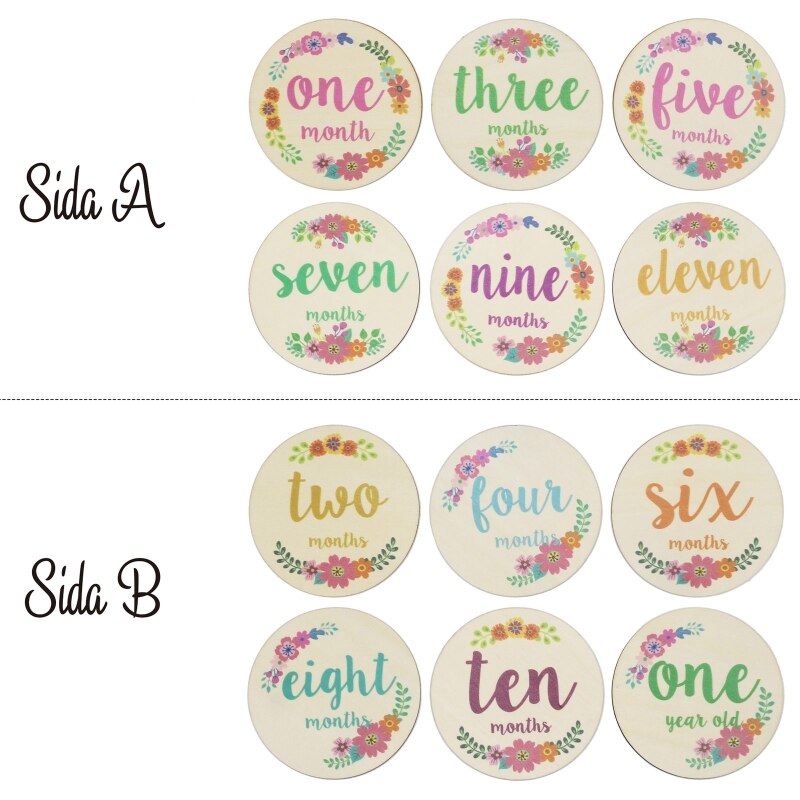 6 Pcs Handmade Newborn Baby Milestone Cards Floral Printed Month Wooden Cards