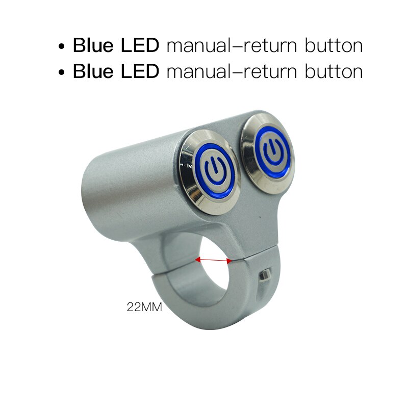 Aluminium 22Mm Stuur Motorfiets Switches Atv Scooter Koplamp Gevaar Rem Mistlamp Schakelaar Aan-uit Met Indicator: Manual-Return(Blue)