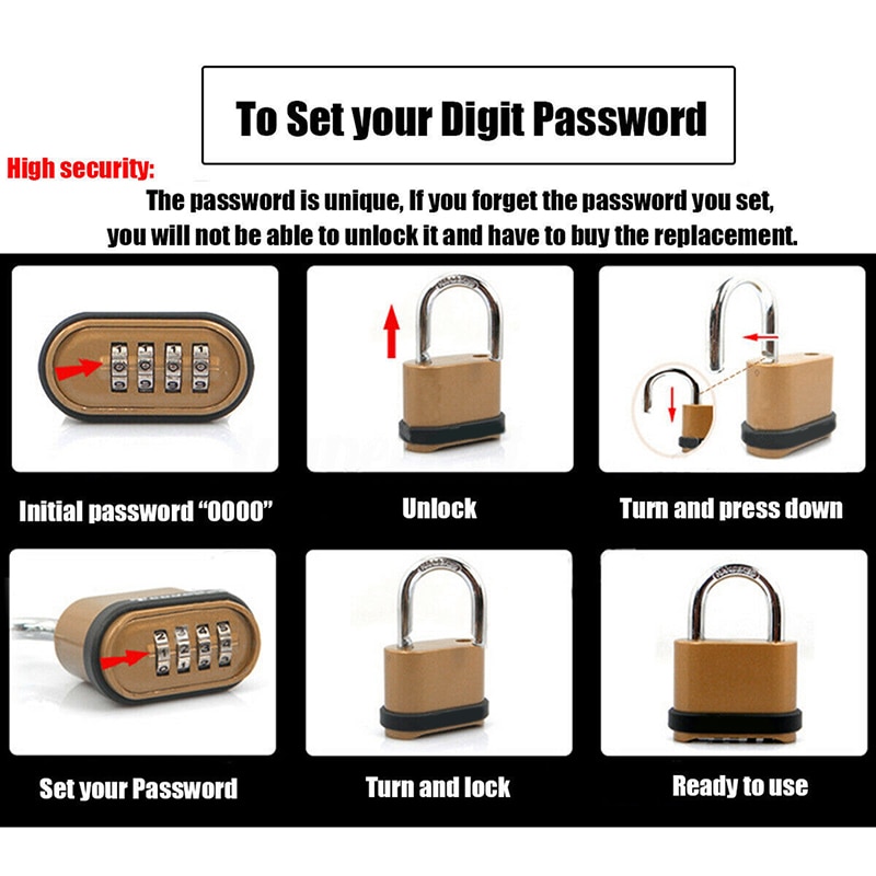 Four-Digit Number Combination Padlock Waterproof Lock for Garage Closet Door PUO88
