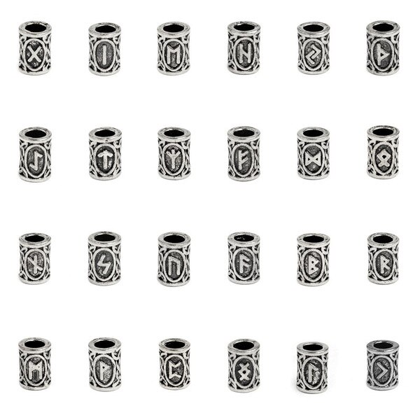 24 stks/set DIY Originele Viking Runen Charmes Kralen voor Armbanden voor Hanger Ketting voor Baard of Haar Vikings Rune Kits sieraden: antique silver