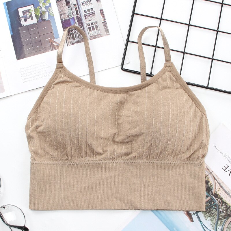 Cotton Sports Bras Women Push Up Solid Sports Bra Jogging Gym Women Sports Bra Girl Underwear Fitness Running Yoga Sport Tops: Khaki