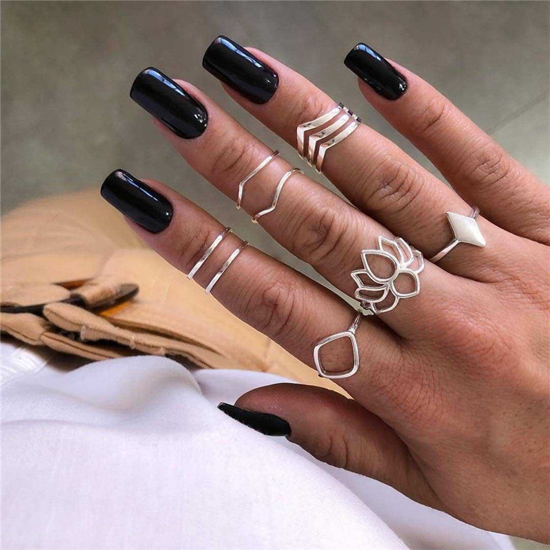 Mling 12 Stks/set Vintage Lichtmetalen Ring Set Mode Lotus Wave Moon Star Geometrische Ring Set Voor Vrouwen: SP0541A-1