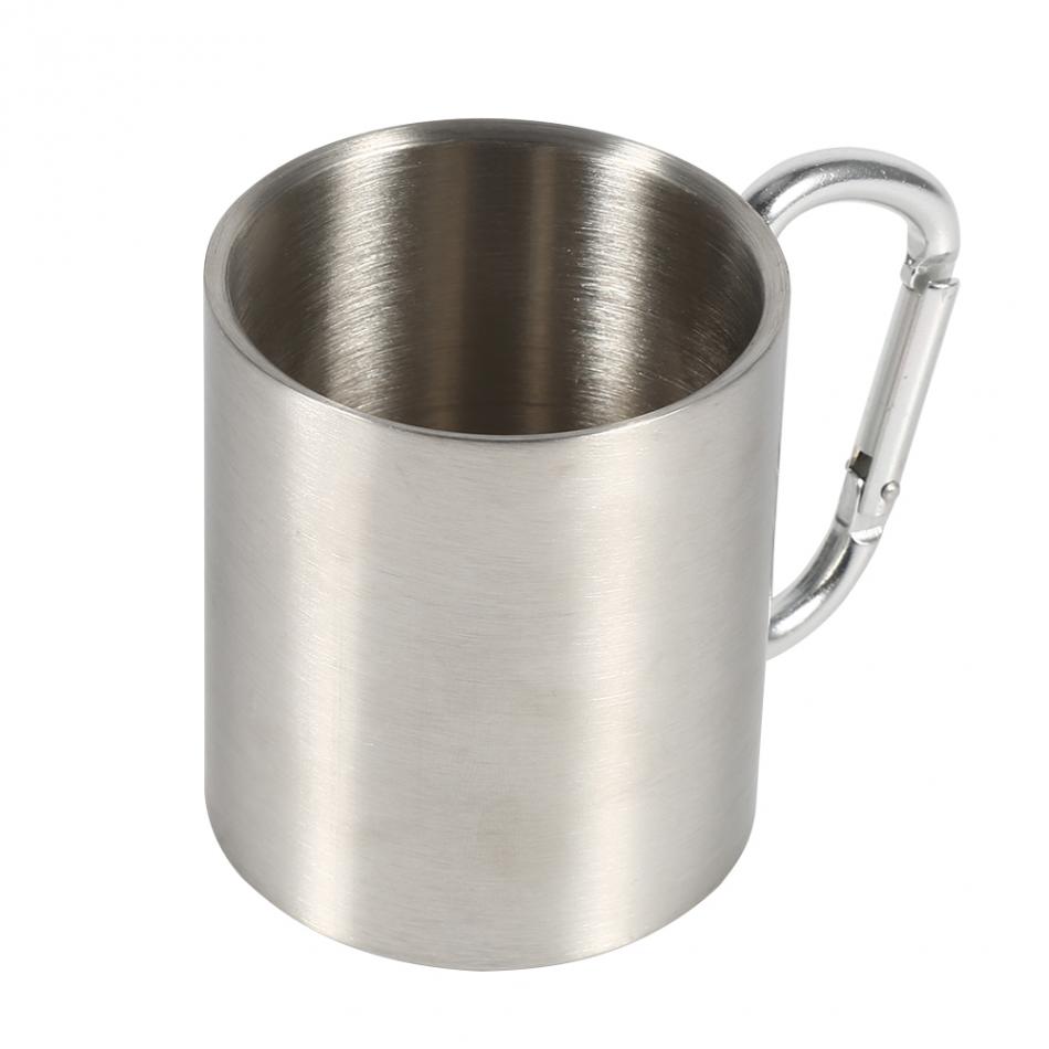 220ML Stainless Steel Metal Camping Cups Traveling Outdoor Cup Double Wall Mug With Carabiner Hook Handle Coffee Mug Tea Cup