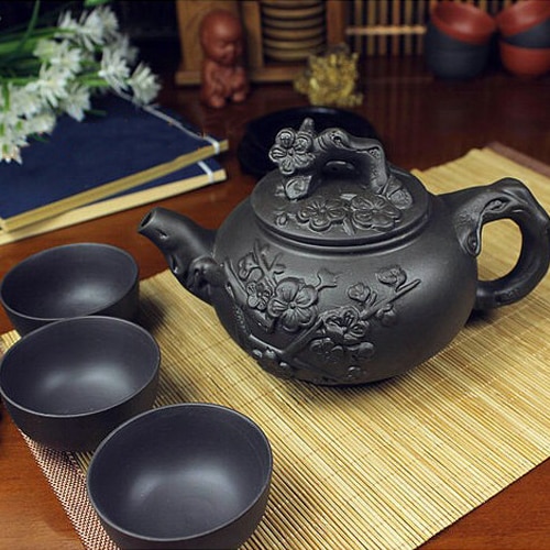 Kinesiskt porslin yixing zisha te set 380ml + 3 koppar 40ml kung fu te tekannor handgjorda zisha keramiska vattenkokare