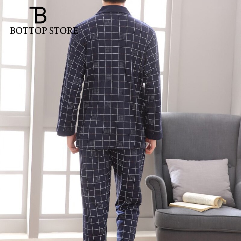 Conjuntos de pijamas juveniles de otoño e invierno, ropa de dormir informal de algodón de manga larga para hombre, ropa de salón para hombre, pijama para estar en casa a cuadros XXXL