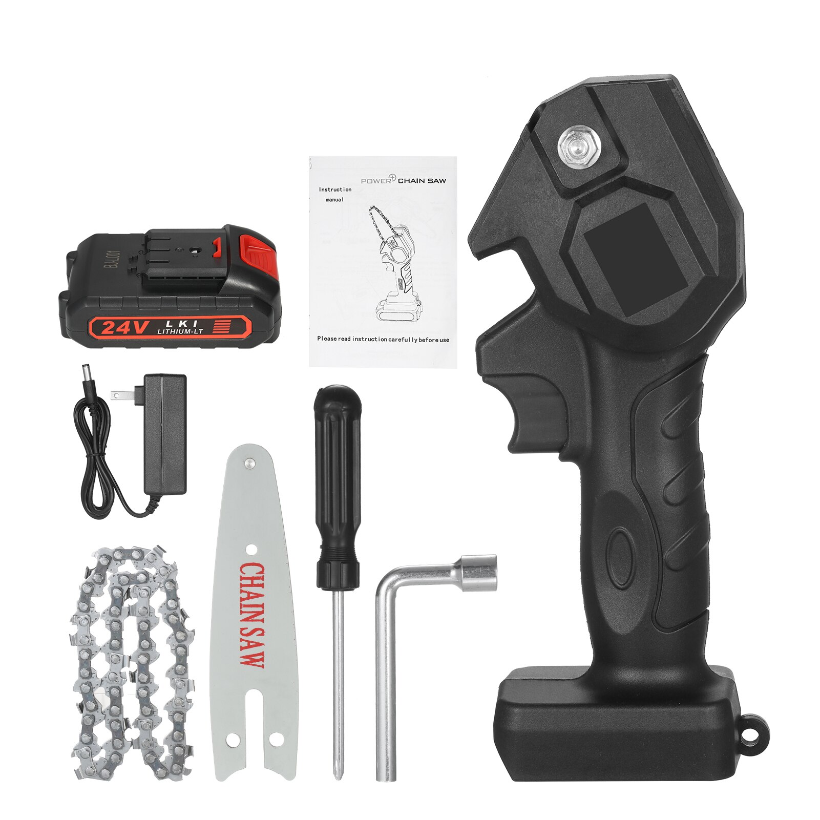 24V Mini Chainsaw 1500mAh Cordless Power Chain Saws 4-Inch Portable Electric Pruning Saw for Courtyard Tree Branch Wood Cutting