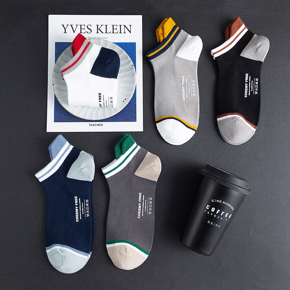 Kesä ja kevät puuvillasukat värikkäät miesten venesukat matalat hikeä imevät miesten sukat 5 paria/erä