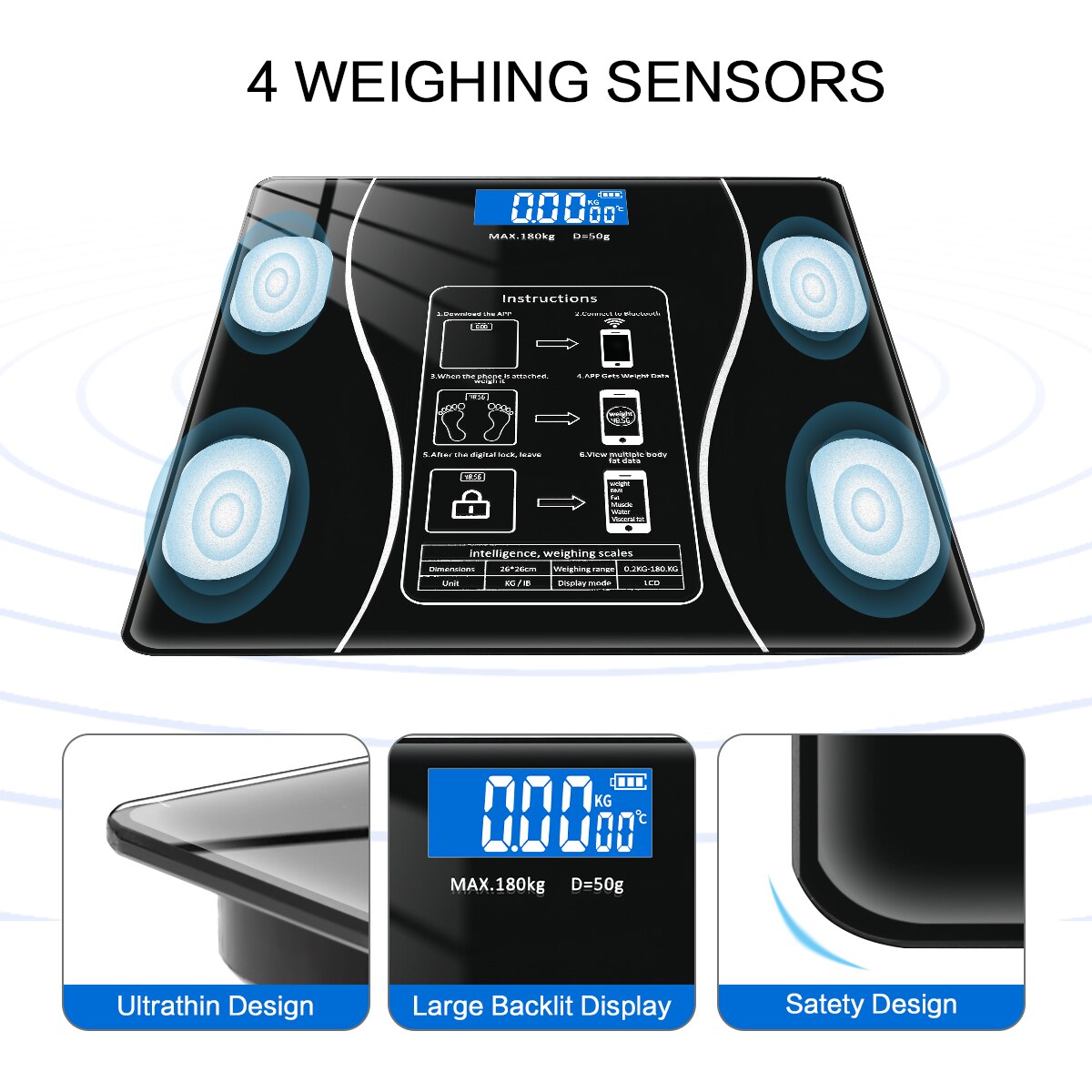 Balance de corps de salle de bains intelligente sans fil Bluetooth balances numériques électroniques au sol Balance de poids analyseur de Composition corporelle