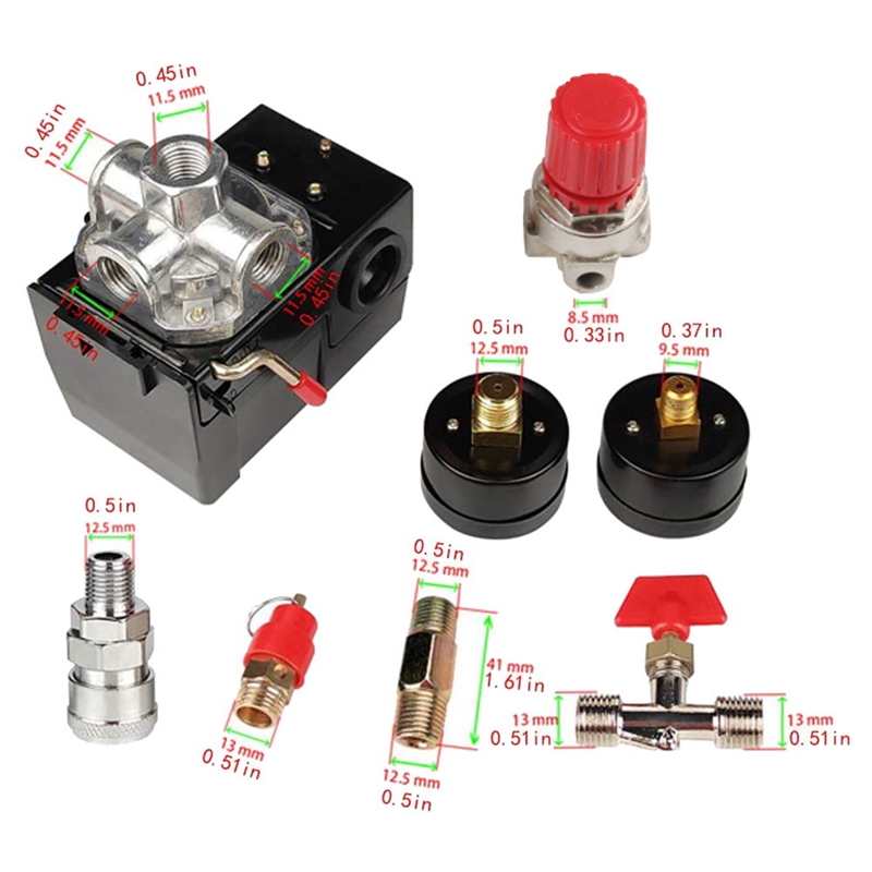 Air Compressor Pressure Switch Air Compressor Switch 90-120PSI 4 Port Safety Valve Air Compressor
