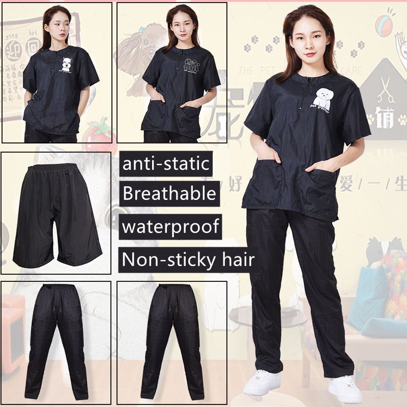 Wasserdichte Arbeits Kleidung Hosen Shorts Pet Shop Kosmetikerin Anti Statische Nicht Stick Haar Atmungsaktive Hose Pet Reinigung Pflege Y0519