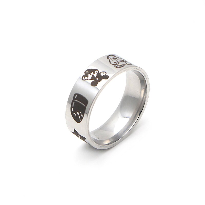Zf824 cartoon stijl ringen roestvrij staal ring voor vrouwen mannen feest verloving zwart zilver kleur ringen sieraden
