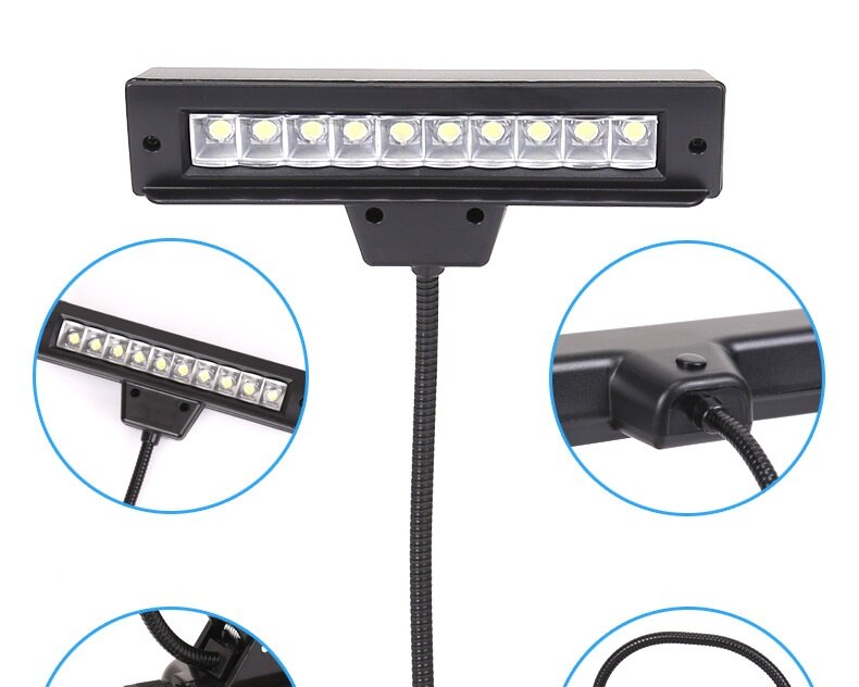 Kindle-Lámpara de luz LED blanca para lectura, soporte de partituras, ideal para decoración de escenario, incluye Cable USB, 10 LED