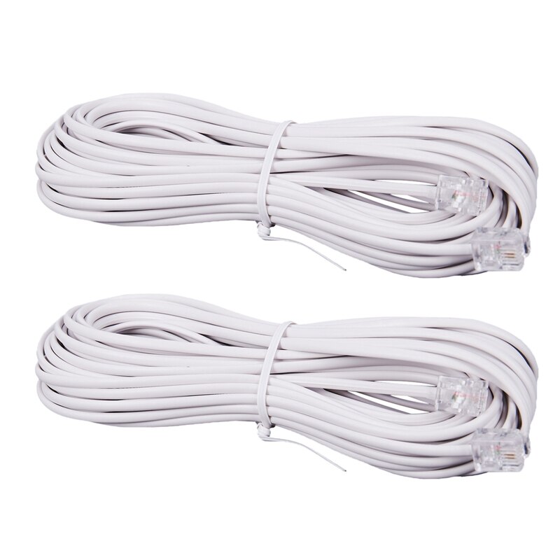 2 piezas 10M RJ11 Cable de extensión de conector de teléfono blanco: Default Title