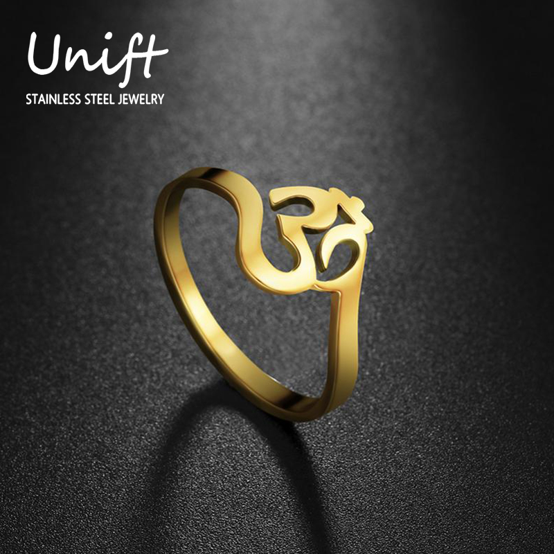Unift Buddhism Hindu Yoga Om Aum Rings For Women Supernatural Talisman Stainless Steel Amulet Jewelry Religious Meditatio