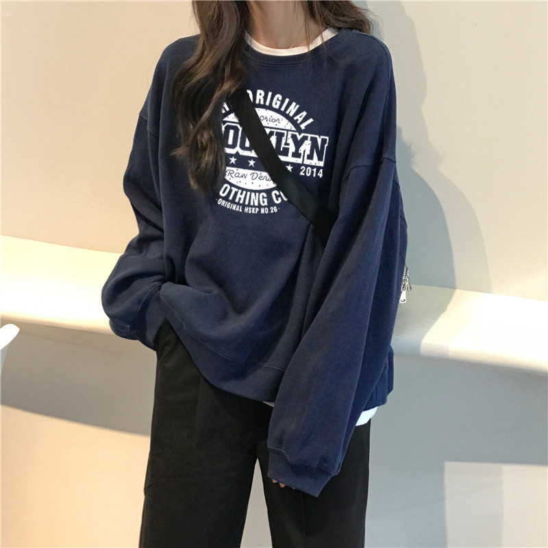 Genser dame bokstaver elegant koreansk løs passform fritidsgensere matchende unge klær vår høst trendy populær koselig: L / Rosa