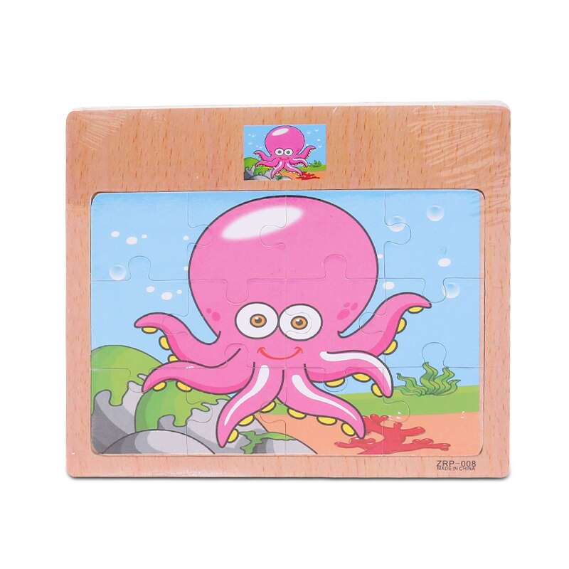 Baby Jigsaw Puzzles Wooden Board Jigsaw Toy Children 1-5 Years Old Cartoon Animal &Traffic Cognitive Early Education Puzzle Toys: Squid