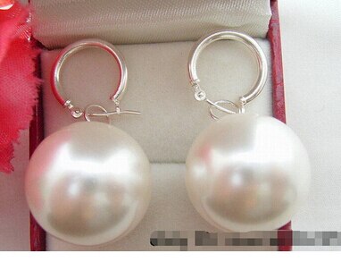 Nice Huge 14mm Round China South Sea White Shell Pearl Earring Lovely Fine Nobility Lady&#39;s Women&#39;s Earrings