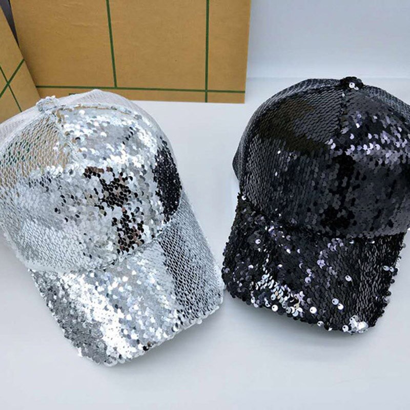 Pailletten Paillette Bling Shining Mesh Baseball Cap Opvallende Pretty Verstelbare Vrouwen Meisjes Hoeden Voor Party Club Verzamelen