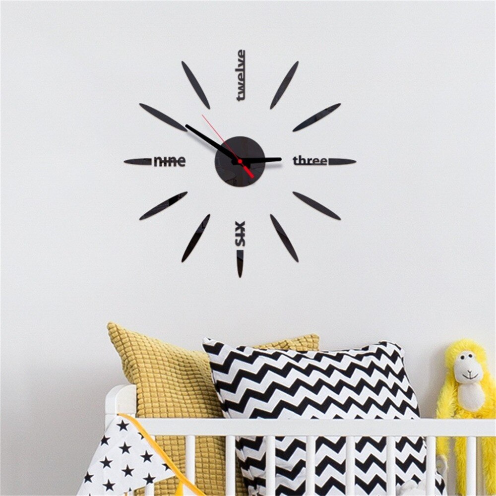 Concise Style Wall Clock 3D DIY Roman Numbers Acrylic Mirror Wall Sticker Clock Home Decor Mural Decals Living Room Office Room