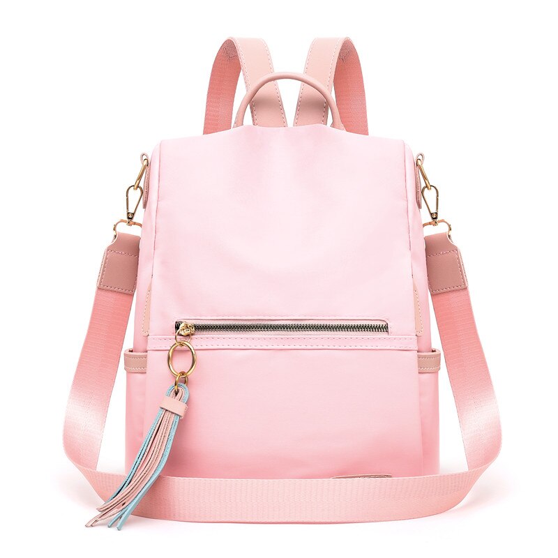 backpack candy color lady Oxford multi-function backpack casual anti-theft backpack teen girl bag: Pink1