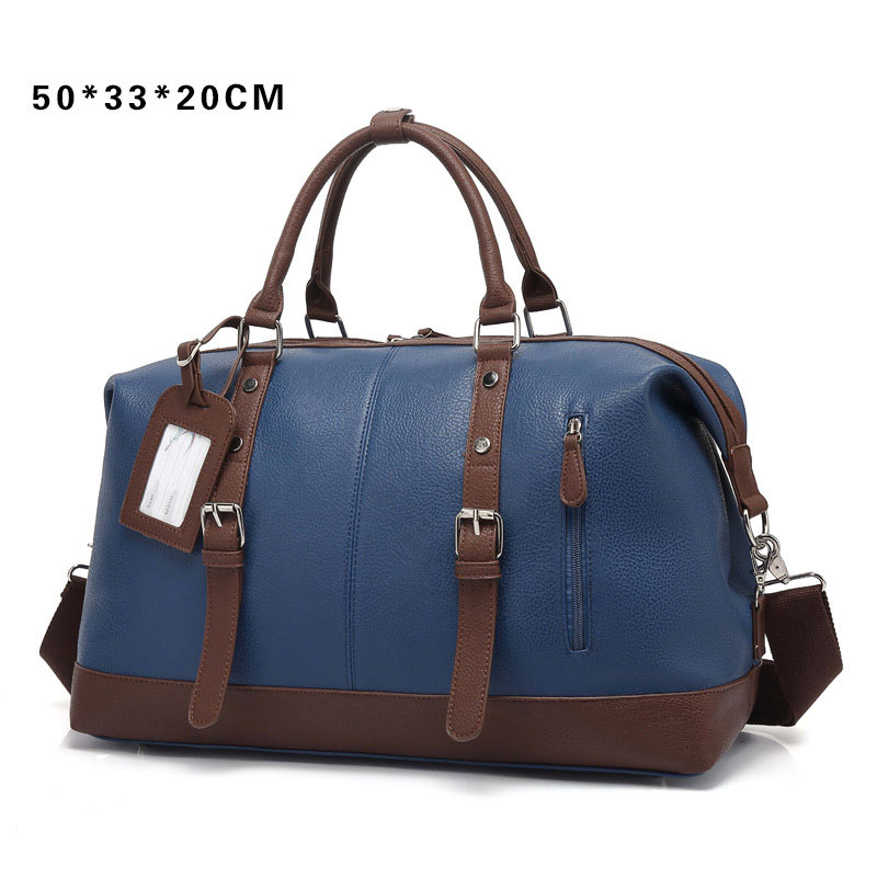 Business Casual Vintage PU Leather Simple Tote Bag Men outdoor Bag Travel Shoulder Luggage Bags Large Capacity Handbag For Women: Blauw