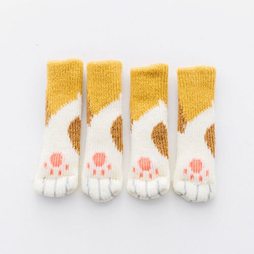 4 pçs gato pata mesa pé meias cadeira perna capas protetores de chão antiderrapante tricô meias para móveis desenhos animados decoração de casa: 1