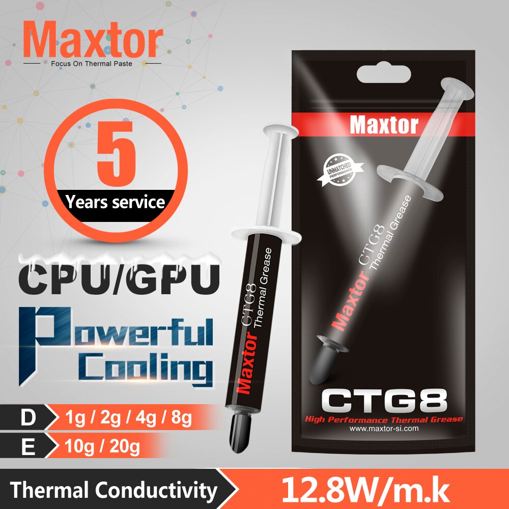 Maxtor 12.8 W /M-k CTG8 CPU/GPU Cmputer Radiator AMD Intel Processor Silicone Grease Thermal Paste 1g/2g/4g/8g/10g/20g