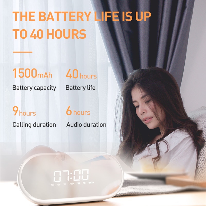 Baseus LED Digital Alarm Clock With Wireless Bluetooth Speaker Portable Night light Table Clock Desk Clocks For Home & Office