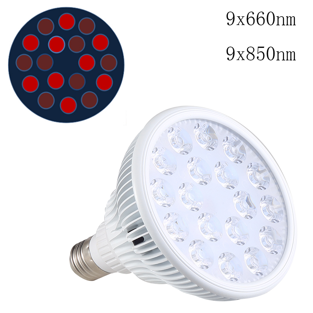 Bombilla de terapia de luz LED roja E27, 630nm, 660nm, 54W, lámpara de terapia de infrarrojo cercano, Bombilla de cultivo de luz roja: W18RL-CC