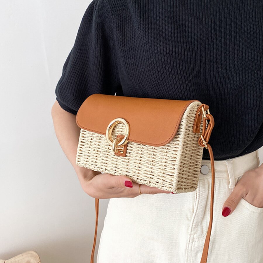 Summer Rattan Wicker Weave Shoulder Bag Straw Beach Women's Bag Small Crossbody Bags Women Handbag