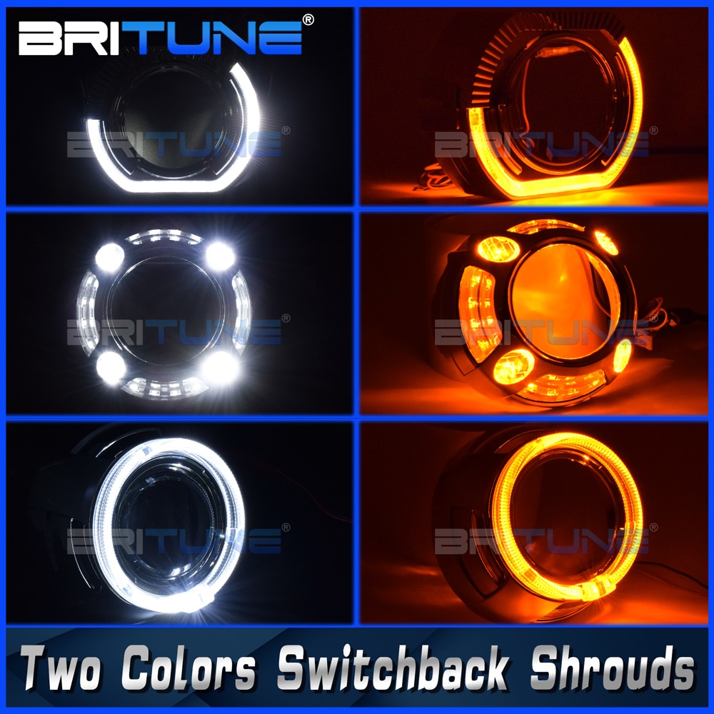 2 x Motorcycle Headlights with Angel Eyes Lights U7 DRL Fog
