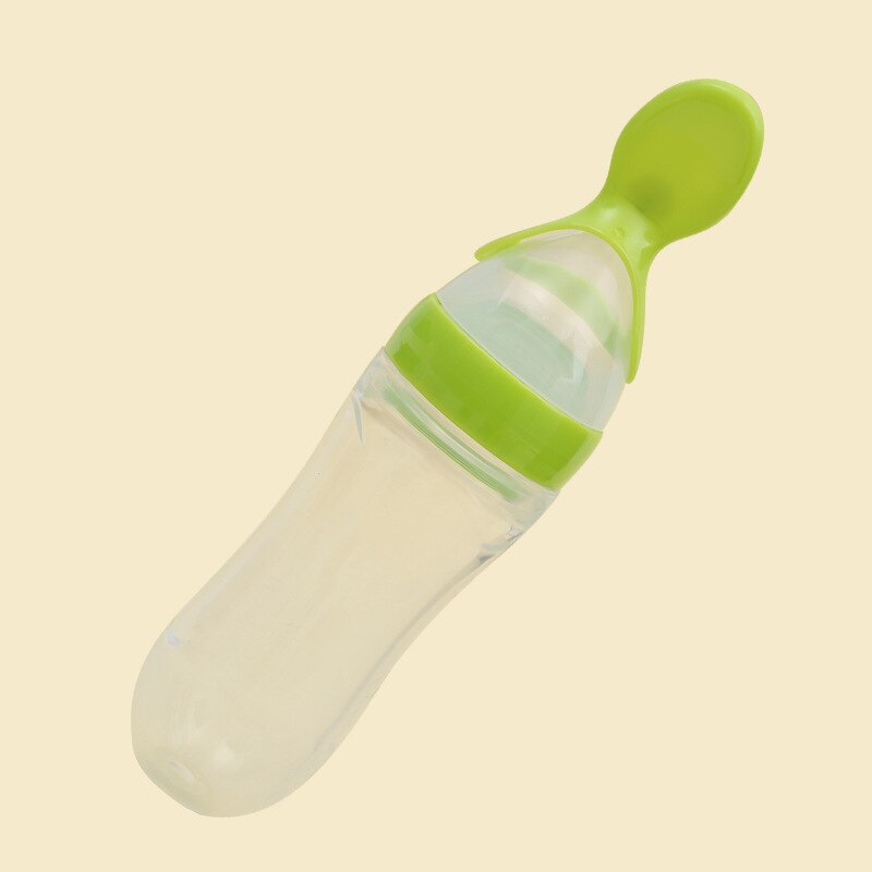 90ml dejlige sikkerhedssilikone sutteflasker til spædbørn med ske feeder mad korn ekstrudering type rispasta sutteflaske: Grøn flaske