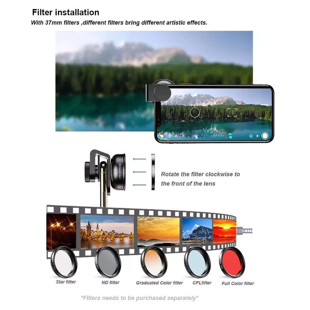 APEXEL-lente anamórfica 1.3x para iPhone 11 Pro, XR, XS, 4K, HD, pantalla panorámica, Deformación de películas, películas, cámara de teléfono