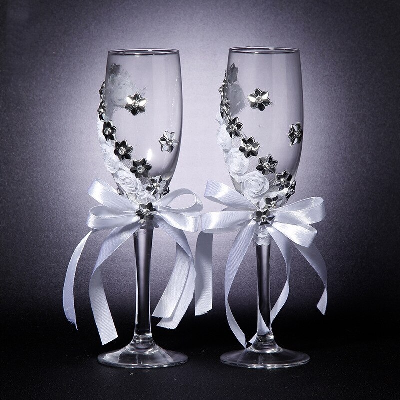 Set de 2 uds. De vasos de cristal de plata para bodas, copas de champán, copa de vino tinto, decoración para bodas