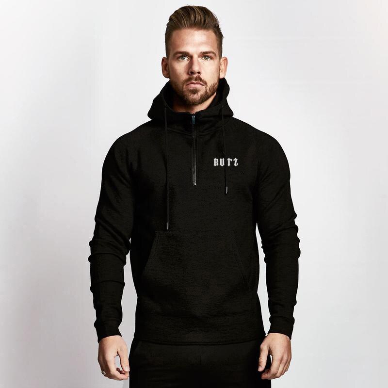 Moletom com capuz para homens, outono e inverno, estampa de letra, fitness, esporte, lazer, casaco com capuz: M / black