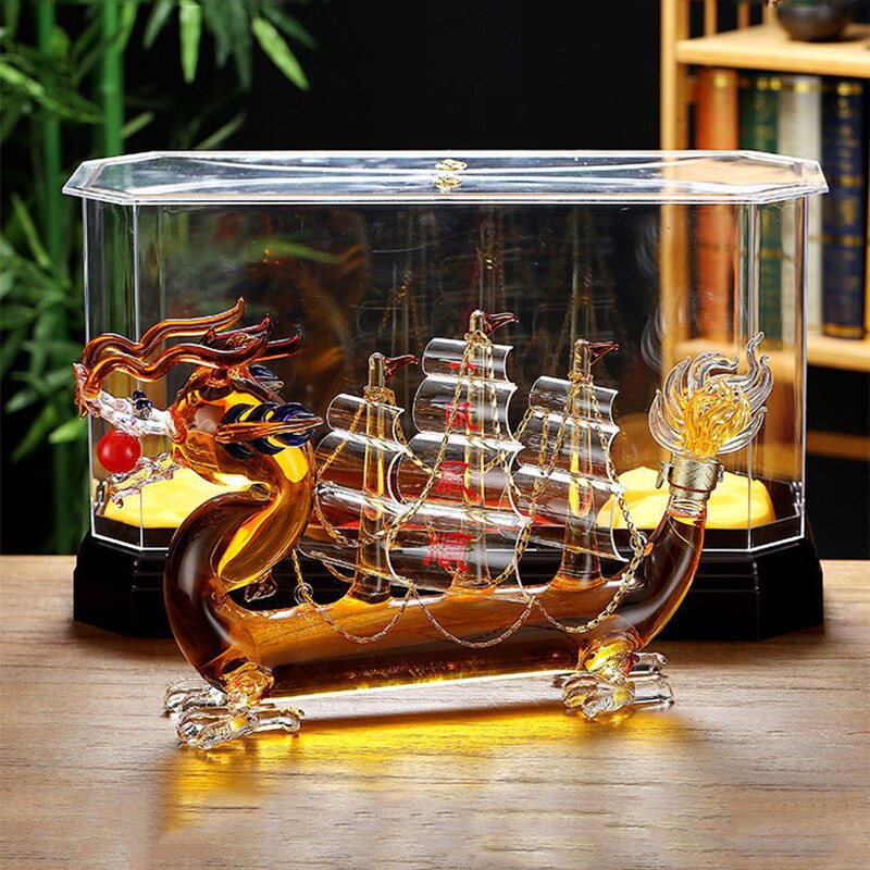 Carafe à vin en verre sans plomb de 1000ml, style bateau Dragon chinois, pour la maison, bar, whisky, liqueur, Scotch, champagne
