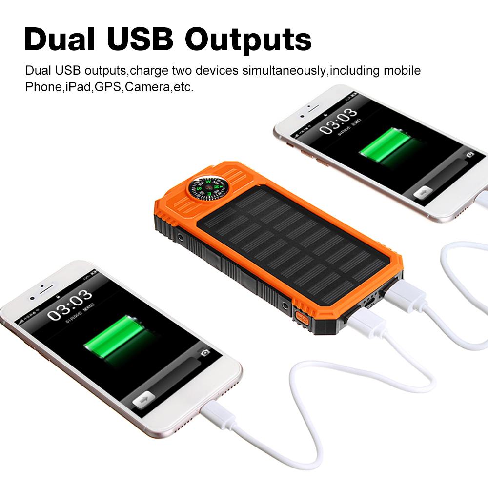 30000 Mah Solar Power Bank Waterdicht Solar Charger 2 Usb-poorten Travel Externe Lader Powerbank Met Kompassen Led Licht