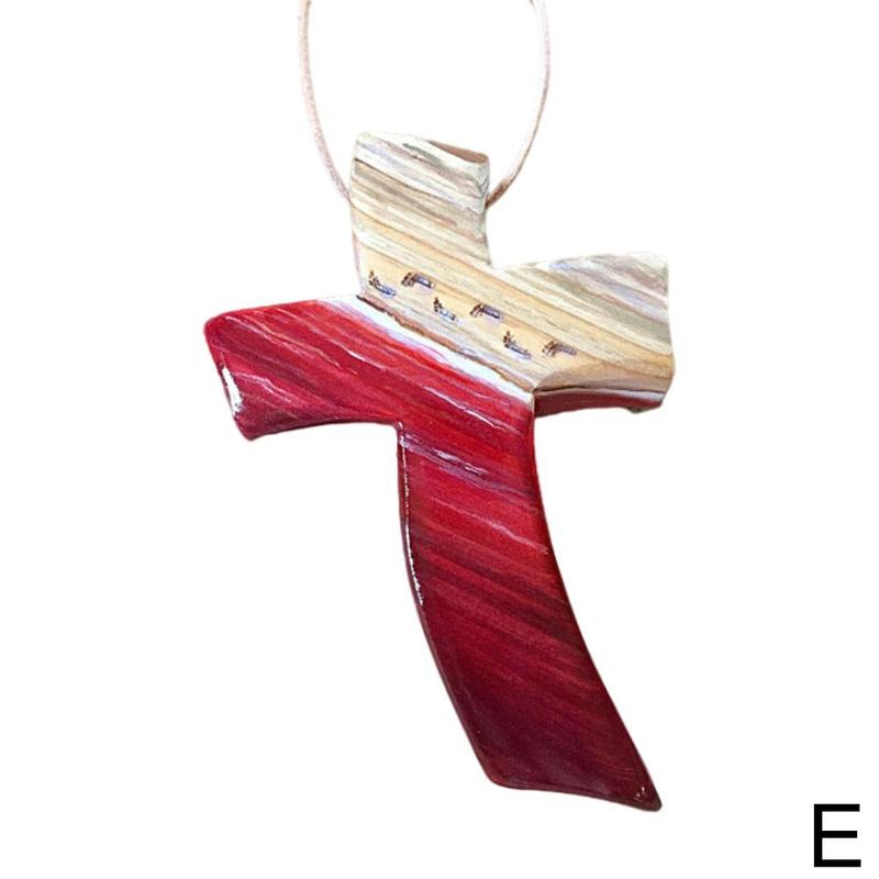 CRAFFANCY Kruisbeeld Muur Kruis met Kraal Ketting, Natuurlijke Houten