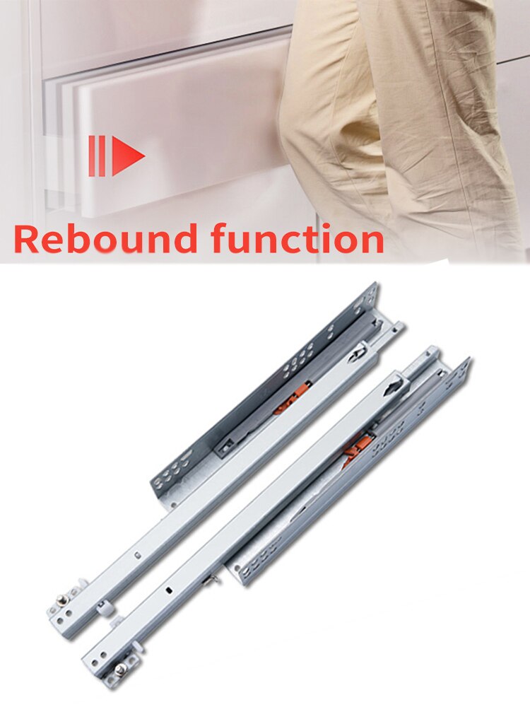 Thicken Hidden Rebound Damping Slide Rail Cabinet Wardrobe 2 Section Support Bottom Mute Track Hydraulic Guide Sliding