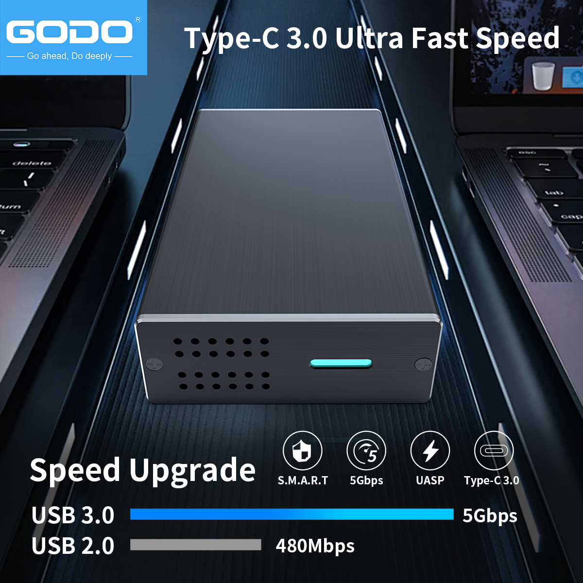 GODO 2,5 Zoll Dual Bay RAID Festplattengehäuse USB3.0 auf 2,5 Zoll SATA I/II/III HDDs SSDs RAID Externes Gehäuse unterstützt UASP