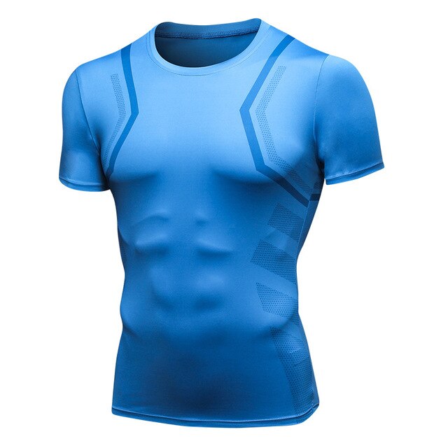 Herre quick dry mma fitness rashguard t-shirt 3d trykte korte ærmer kompression løbetoppe åndbart crossfit gym sportstøj: 91205 blå / Eu størrelse xl