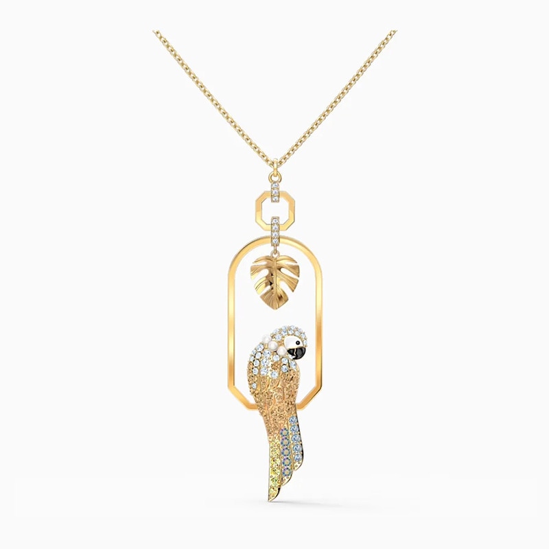 Swarovskis Original 1:1 tropisch Ahorn Blatt und Papagei Sammlung einstellen Schmuck einstellen Halskette und Armbinde Damen