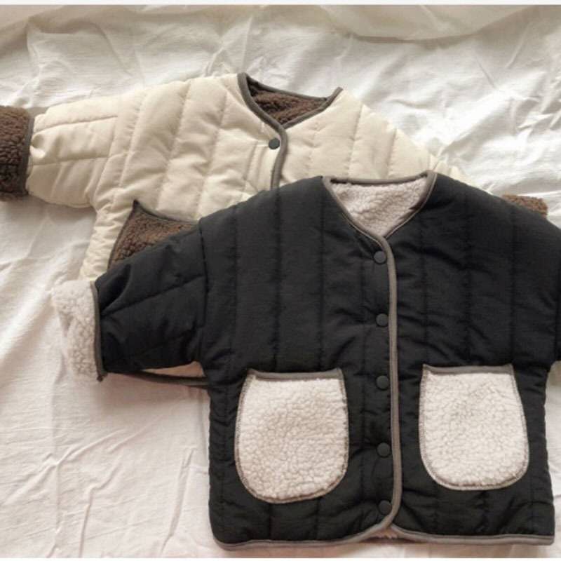 Autumn Winter Boys and Girls Regular Korean Style Cotton Kids Jacket Single-Breasted Pockets Warm Fashionable